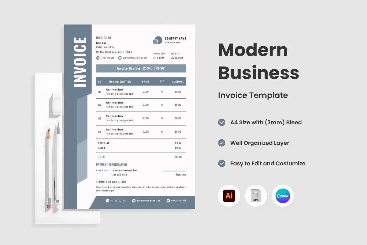4 Modern Business Invoice Template, a Print Template by twinstd (Photo 3 of 4)