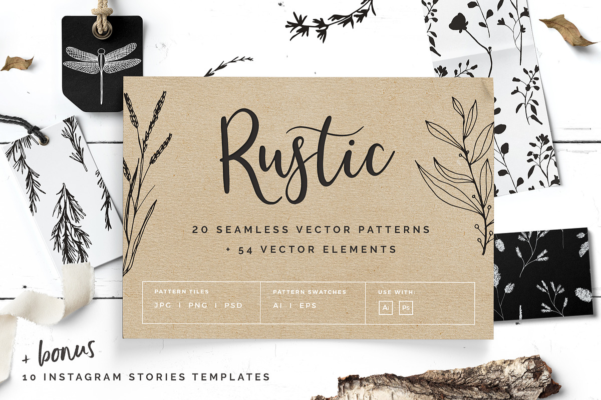 Rustic Patterns & Instagram Stories, a Pattern Graphic by Youandigraphics (Photo 1 of 18)