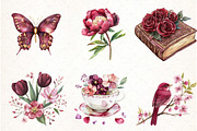 Burgundy Spring Sublimation Clipart, an Illustration by Watercolor design (Thumbnail 2 of 4)