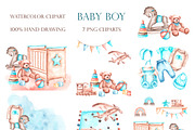 Baby boy watercolor set. Birthday., an Illustration by SabinaWatercolorArt (Thumbnail 3 of 15)
