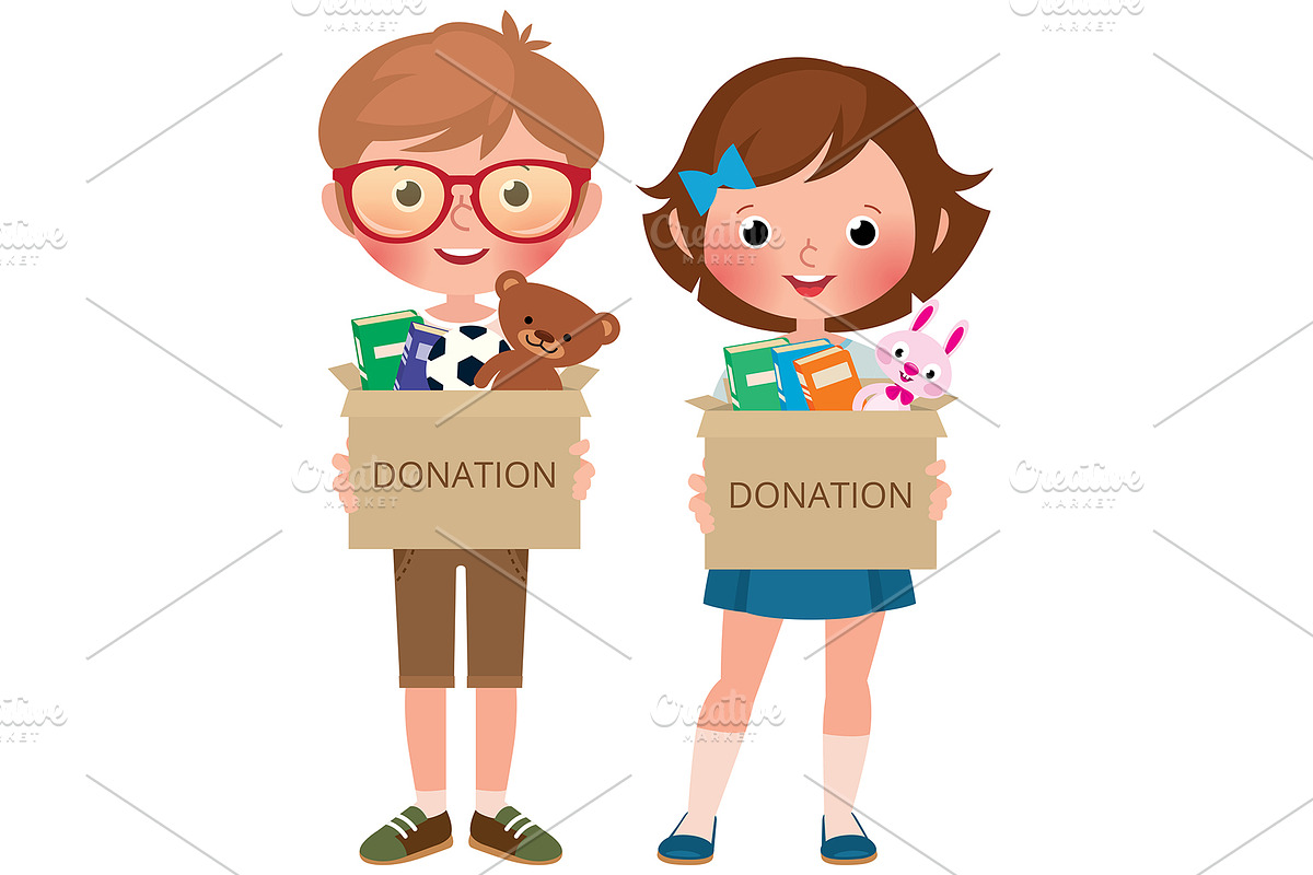 Boy and girl holding boxes of donate, a Person Illustration by Julia's illustrations