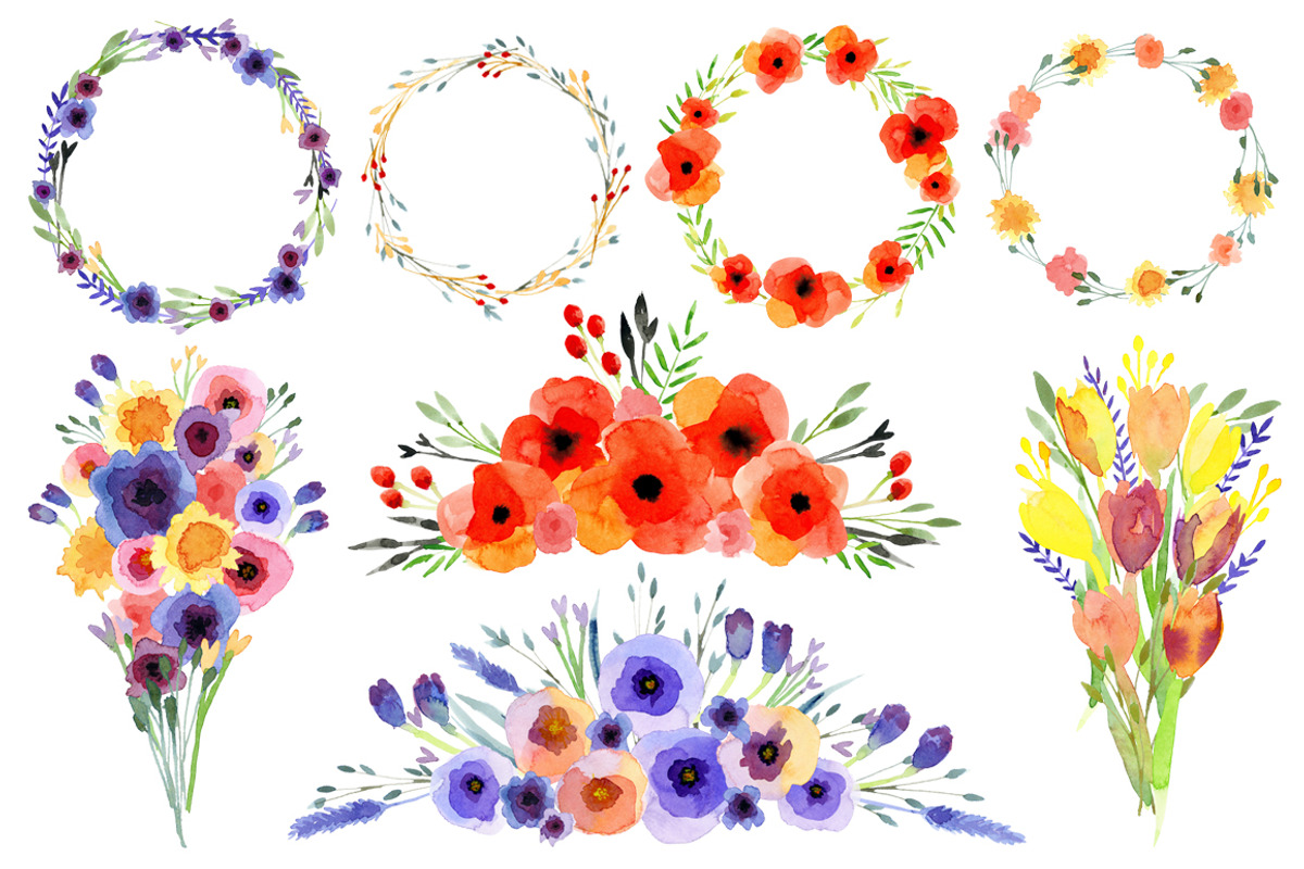 Watercolour Wildflowers clip art, an Illustration by Katy Clemmans (Photo 2 of 5)