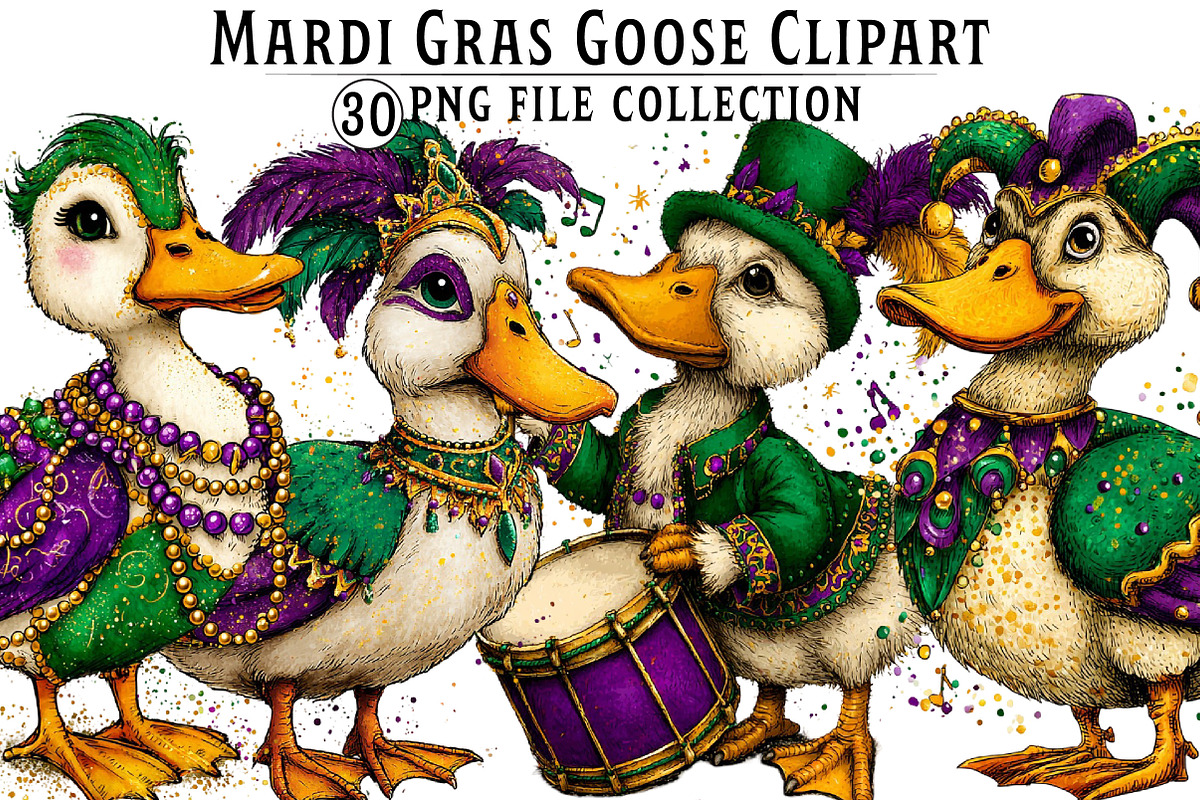 Mardi Gras Goose Clipart Bundle, an Illustration by Dream Creation (Photo 1 of 6)