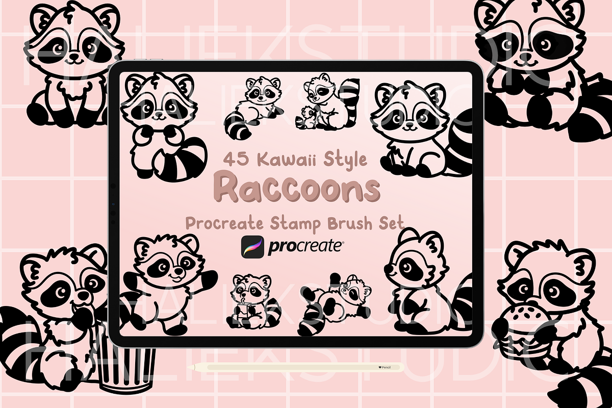 Raccoon Procreate Stamp Brush Set, a Brush Add-On by HalieKStudio (Photo 1 of 9)