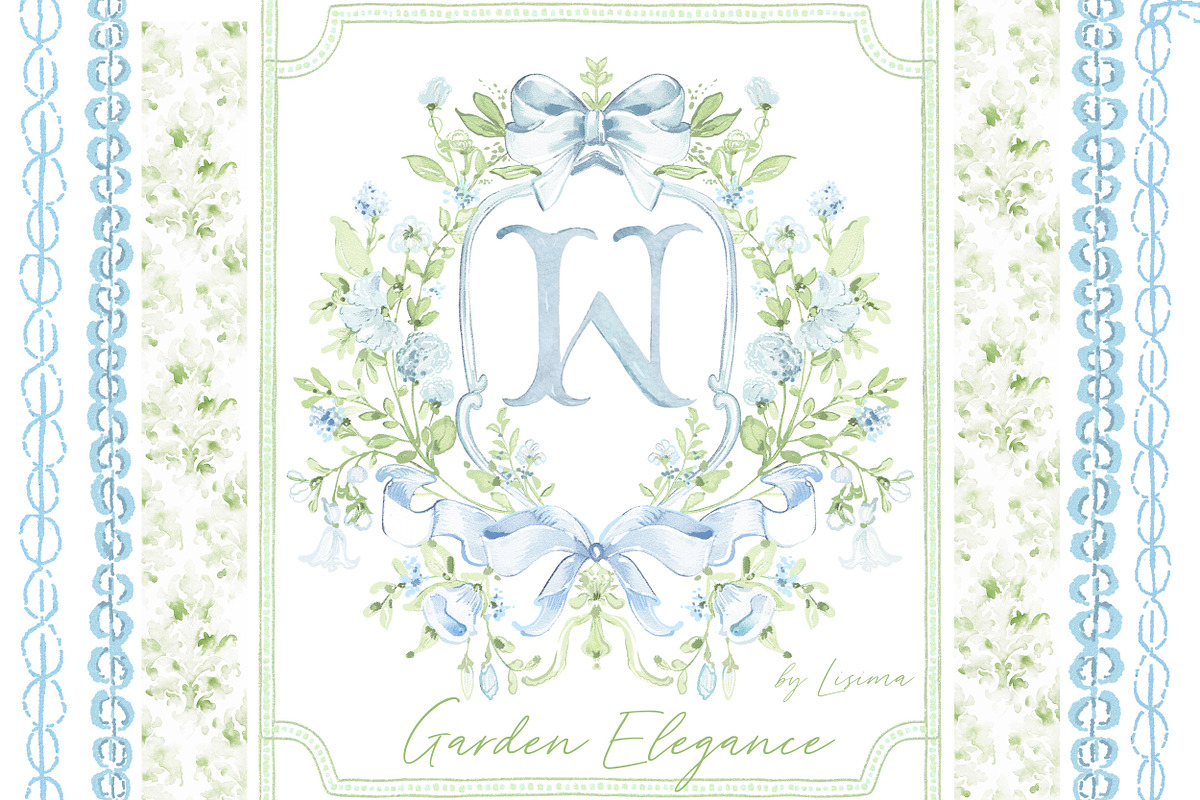 Blue & Green crest, floral frames, a Decorative Illustration by Lisima (Photo 1 of 10)