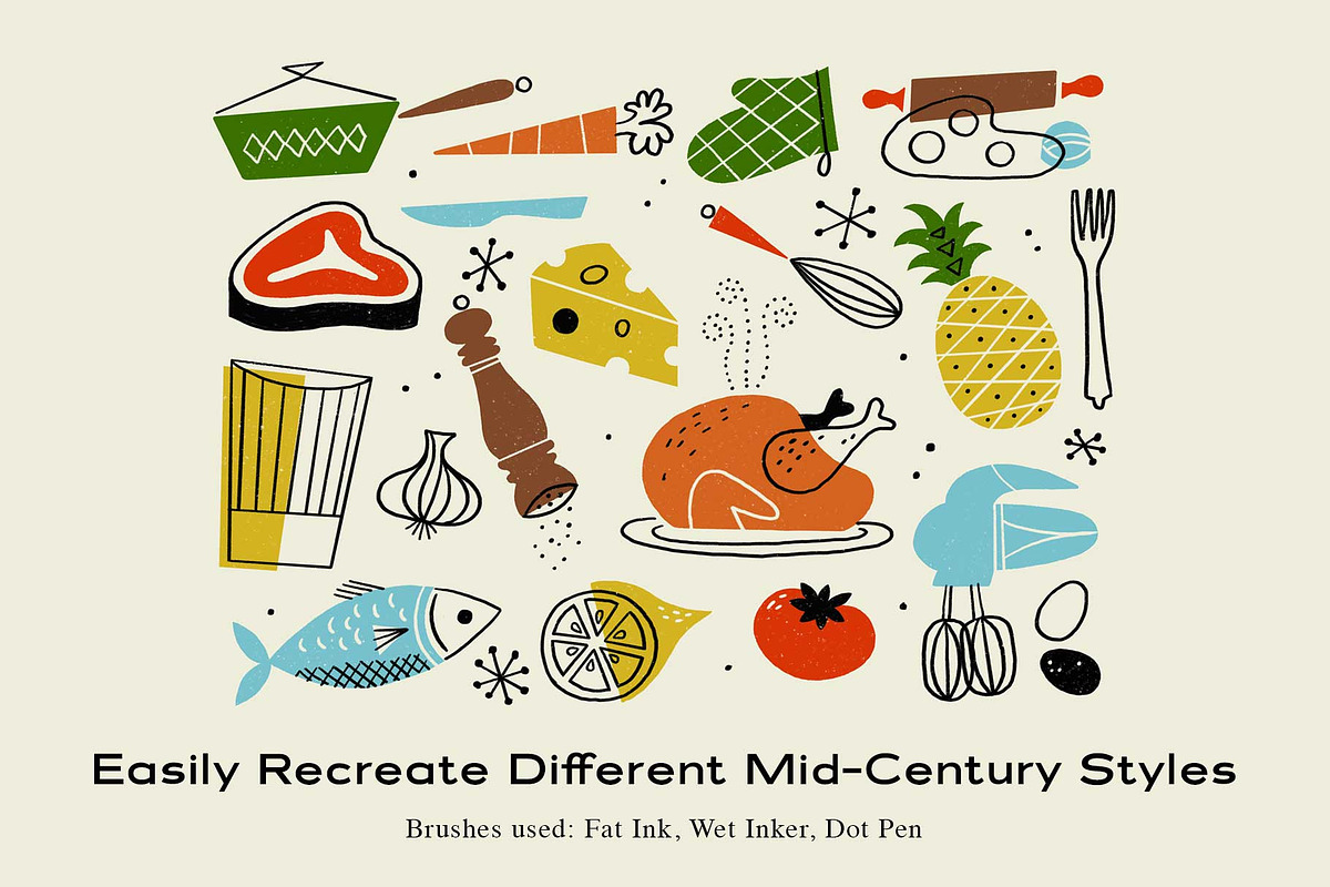 The Mid-Century Procreate Brush Pack, a Brush Add-On by RetroSupply Co. (Photo 6 of 12)