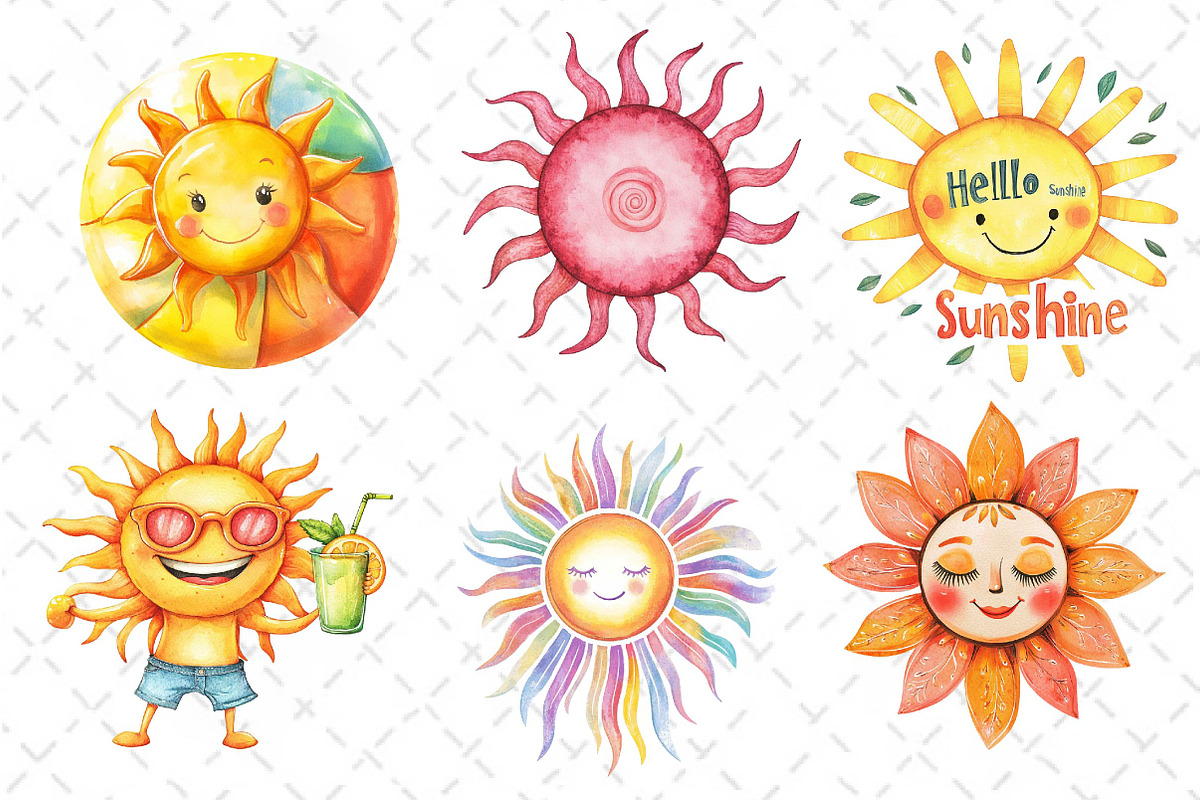 Groovy Cute Summer Sun Clipart, an Illustration by Dream Creation (Photo 5 of 6)