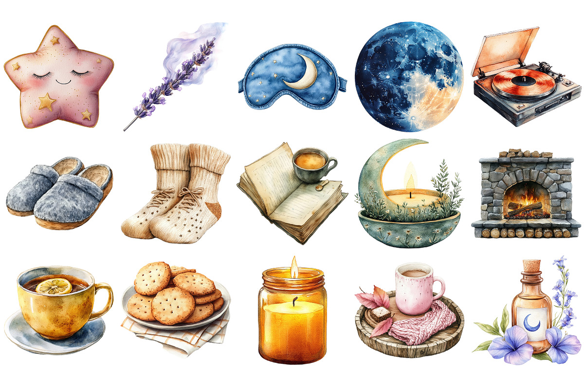 Watercolor Cozy Evening Clipart, an Illustration by Craft Nest (Photo 2 of 4)