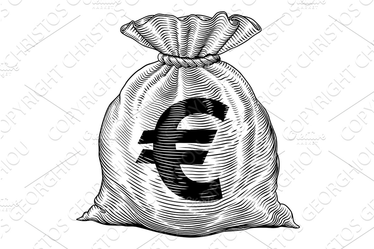 Money Euro Cash Sack Bag Vintage, an Object Illustration by Christos Georghiou
