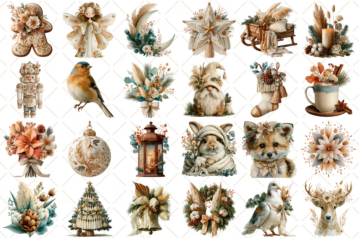 Watercolor Boho Christmas Clipart, a Seasonal Illustration by Black Bird Studio (Photo 2 of 7)