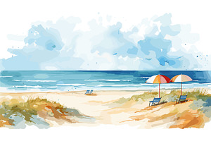 Ocean coast landscape. Watercolor, an Illustration by LadadikArt