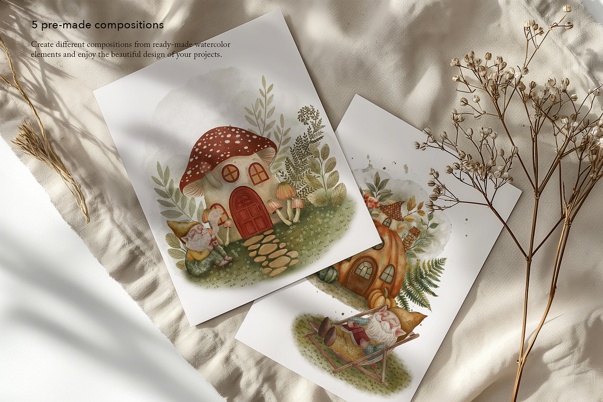 Cozy Autumn Gnomes & Pumpkin Clipart, a Decorative Illustration by Jenny Quince (Photo 5 of 11)
