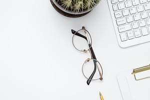 Office workspace and productivity concept. Flat lay composition with copy space, a Photo by matucha