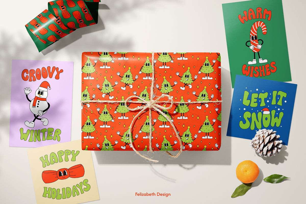 Groovy Christmas | Cliparts, a Seasonal Illustration by Felizabeth Design (Photo 2 of 9)