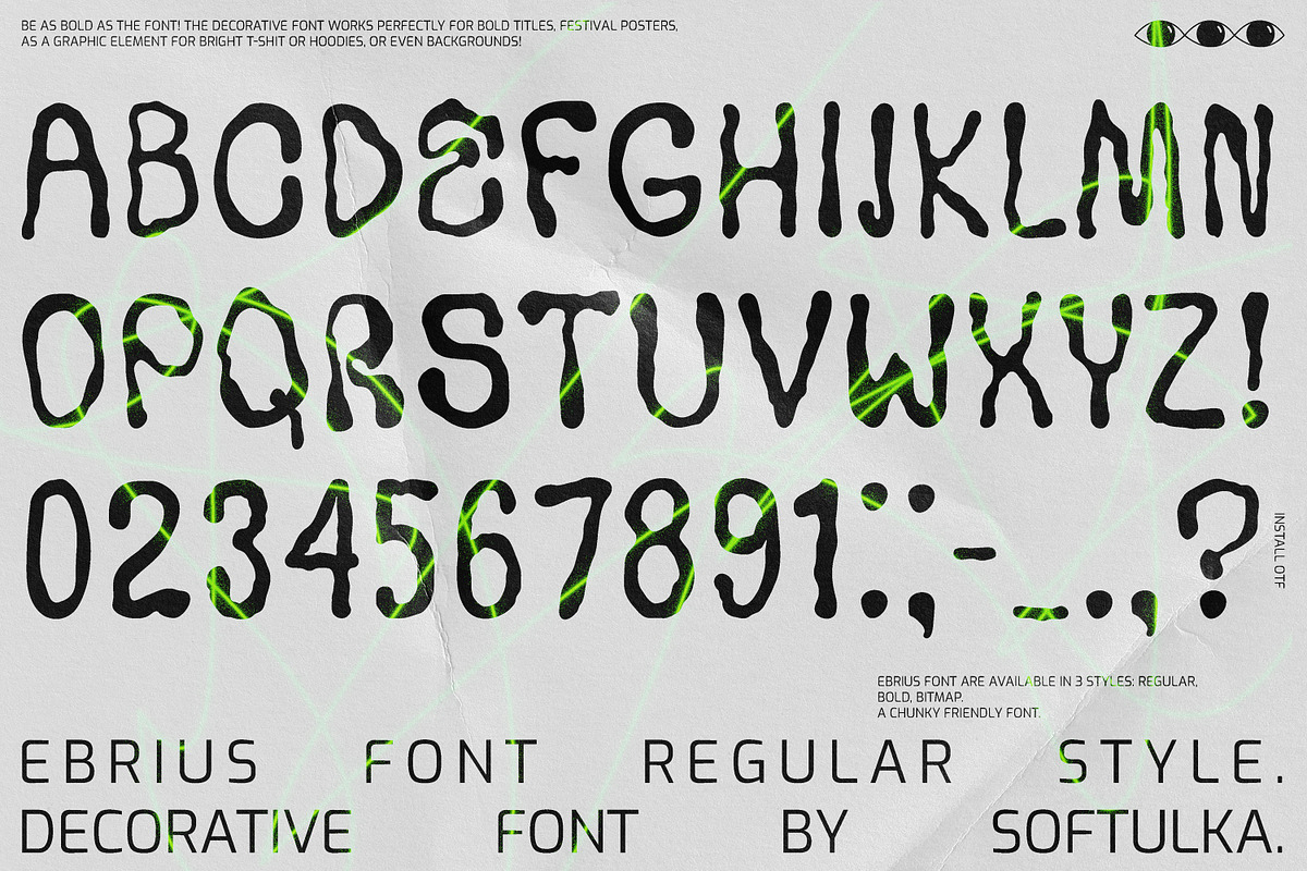 Ebrius Font - Trippy, Bitmap Font, a Font by softulka (Photo 3 of 11)