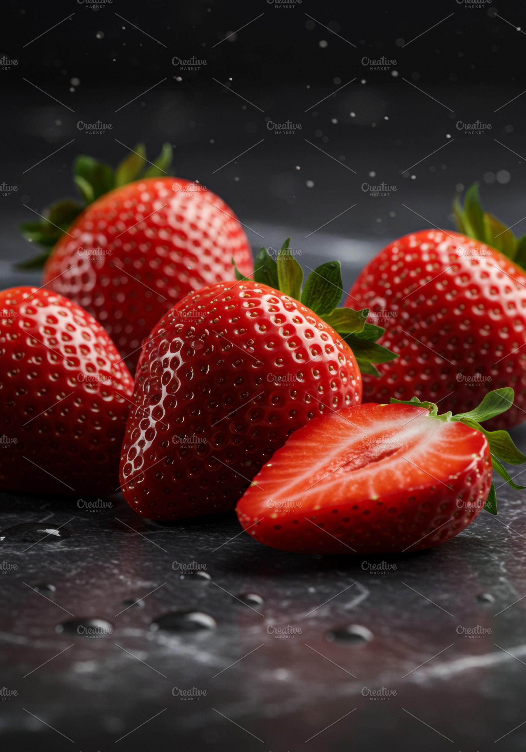 Group of fresh strawberries with one, a Food & Drink Photo by professorinc