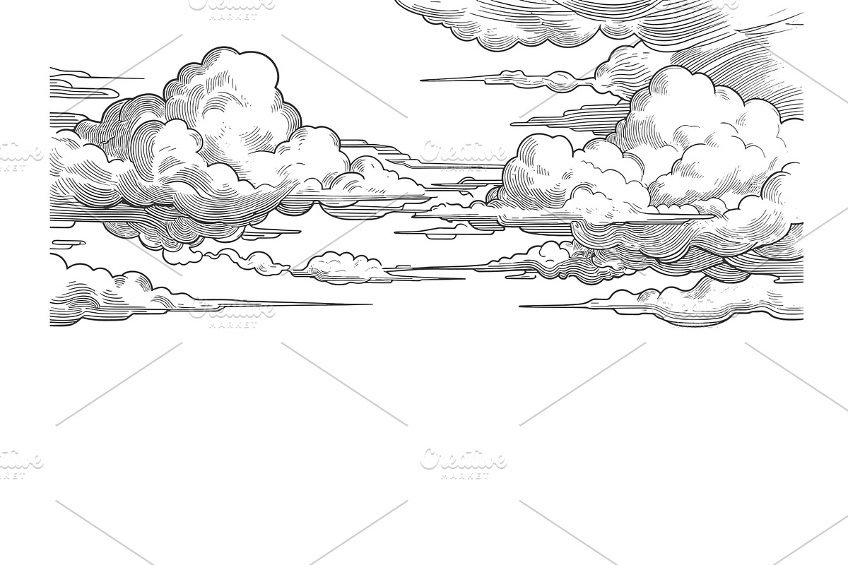 Vintage Engraved Clouds Stretching, an Illustration by AlexArt