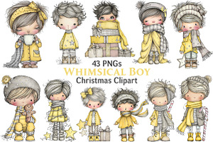 Whimsical Christmas Boy Clipart, an Illustration by Pixels.Craft