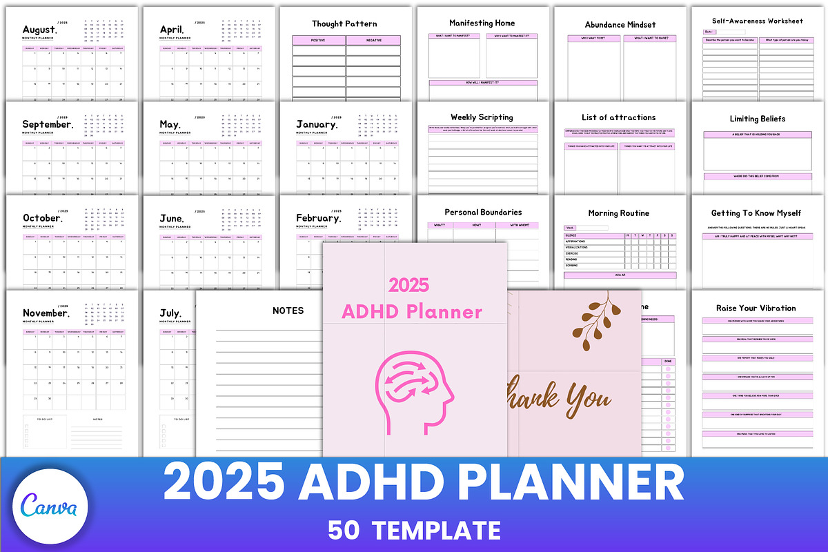 2025 ADHD Planner Canva, a Presentation Template by Designmela01 (Photo 2 of 8)