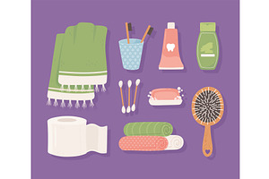hygiene icons cartoon, an Object Illustration by studiogstock