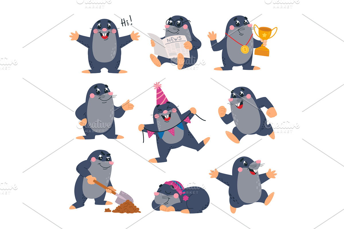Little mole. Cartoon moles, an Animal Illustration by LadadikArt