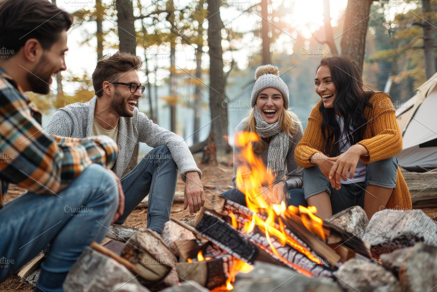 Friends gathered around a campfire,, a Photo by Iftikhar Alam