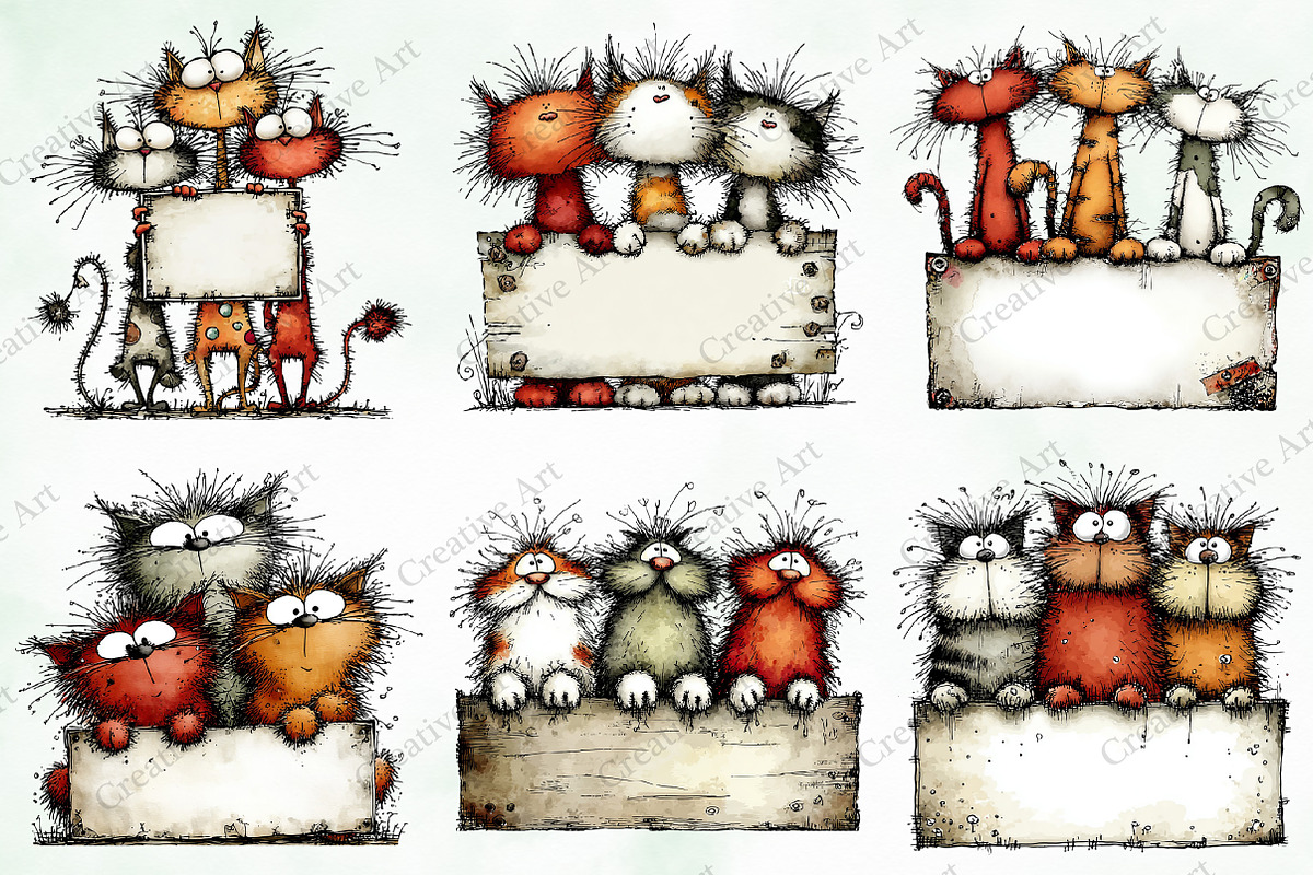 Whimsical Christmas Cats Clipart, an Illustration by Creative Art (Photo 4 of 11)