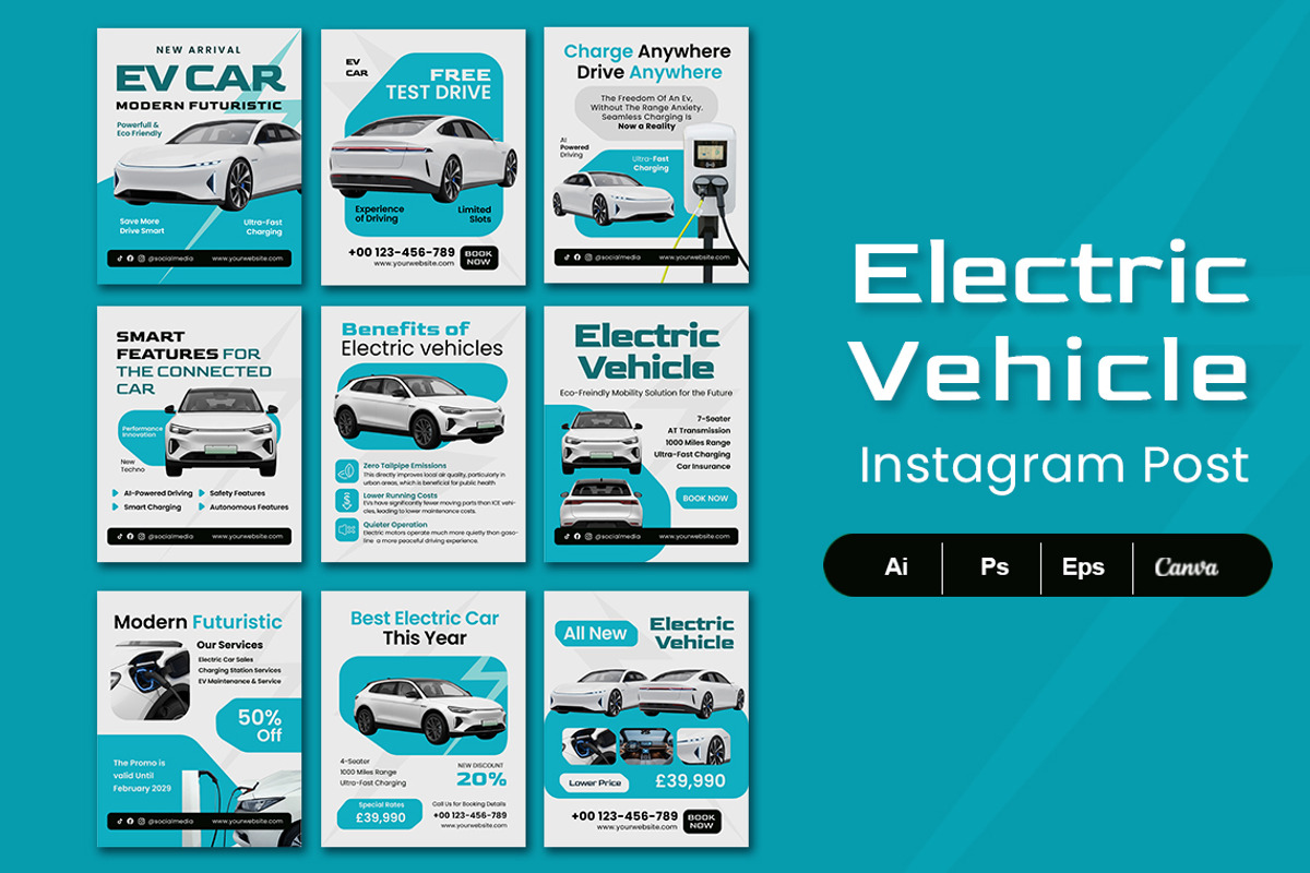 Modern EV Car - Social Media Kit preview 2