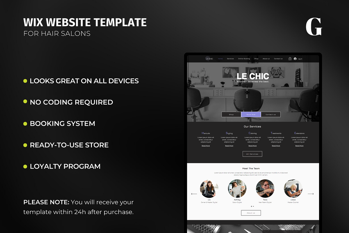 Hair Salon Wix Website Template, a Wix Template by Meraki Templates (Photo 2 of 8)