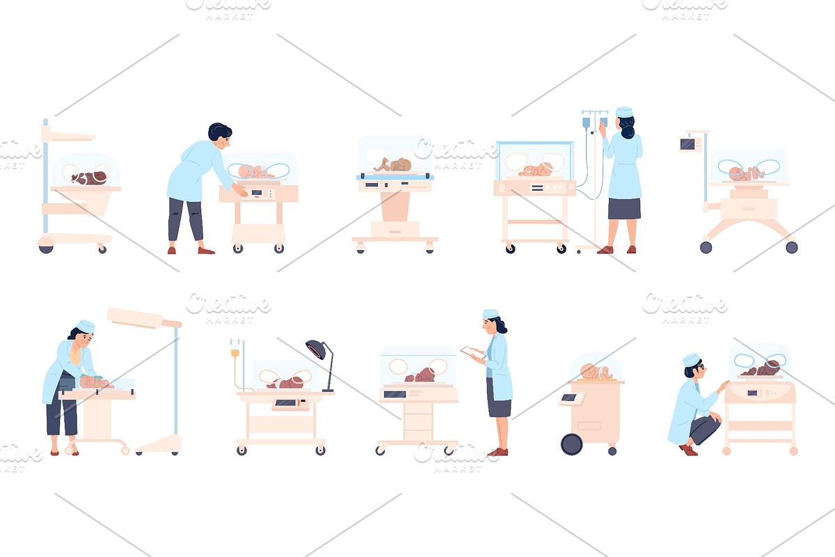 Neonatal care. Nurses and doctors, a Healthcare Illustration by LadadikArt (Photo 1 of 3)