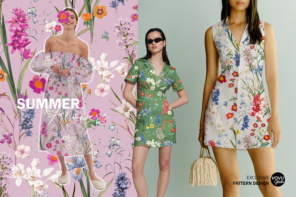 Summer flowers repeat pattern design, a Pattern Graphic by VOVU Studio (Photo 6 of 10)
