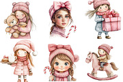 Cute Girl Pink Christmas Clipart, an Illustration by DreamArtGraphic (Thumbnail 2 of 5)