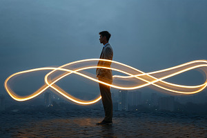 Creative portrait of a man standing against a twilight city skyline, a Person Photo by OSORIOartist
