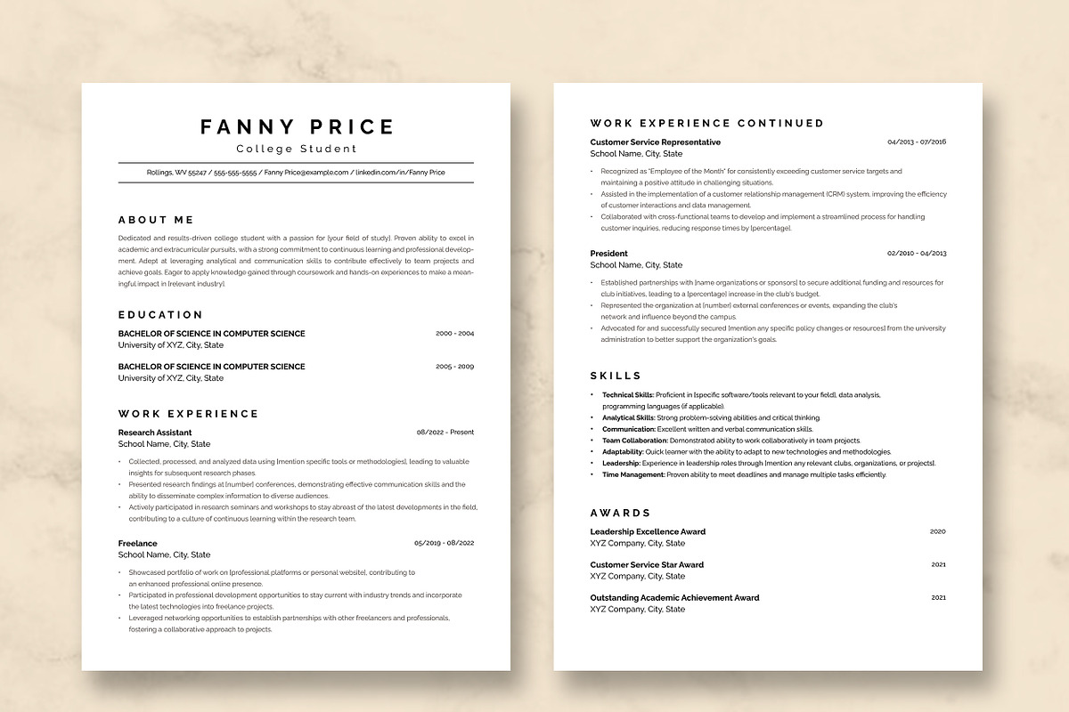 College Student Resume Template preview 3