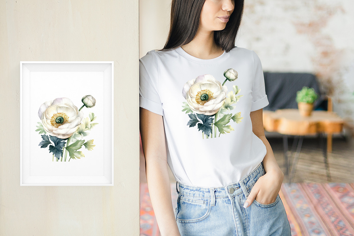 White flower. Watercolor clipart col, a Decorative Illustration by ElenazlataArt (Photo 5 of 9)