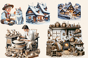 CZECH VINTAGE WINTER VILLAGE CLIPART, a Person Illustration by Daring Digies (Thumbnail 2 of 8)