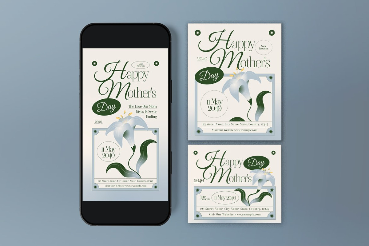 Blue Vintage Aesthetic Mother's Day, a Flyer Template by graphicook (Photo 3 of 3)