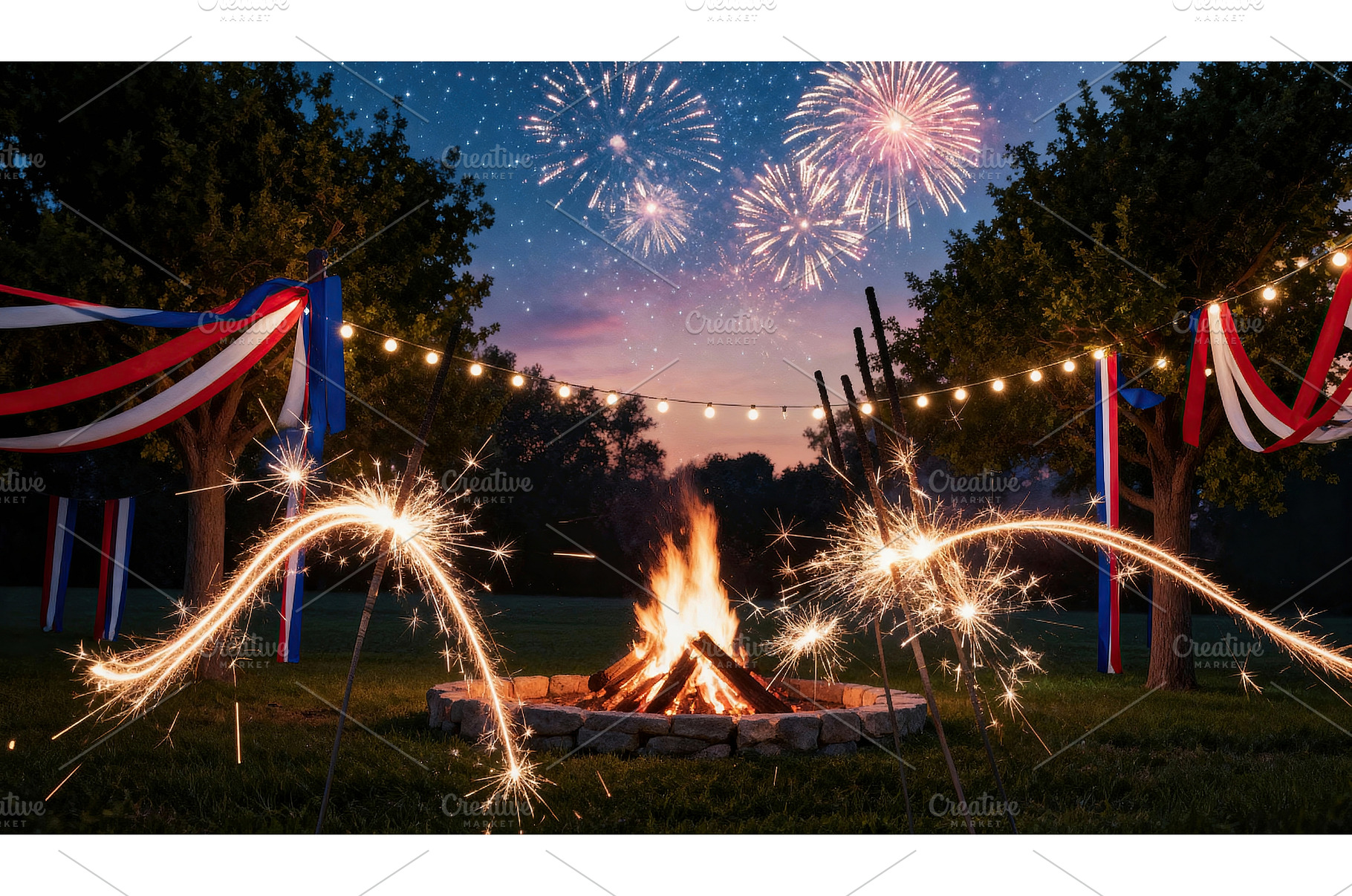 Backyard bonfire with sparklers and, a Nature Photo by tilialucida