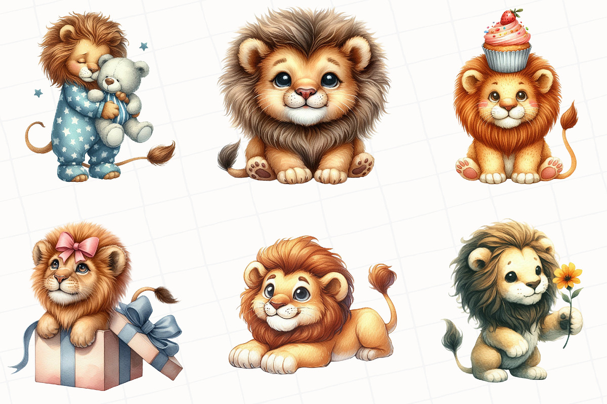 Cute Lion Sublimation Clipart, an Illustration by OK Design (Photo 2 of 5)