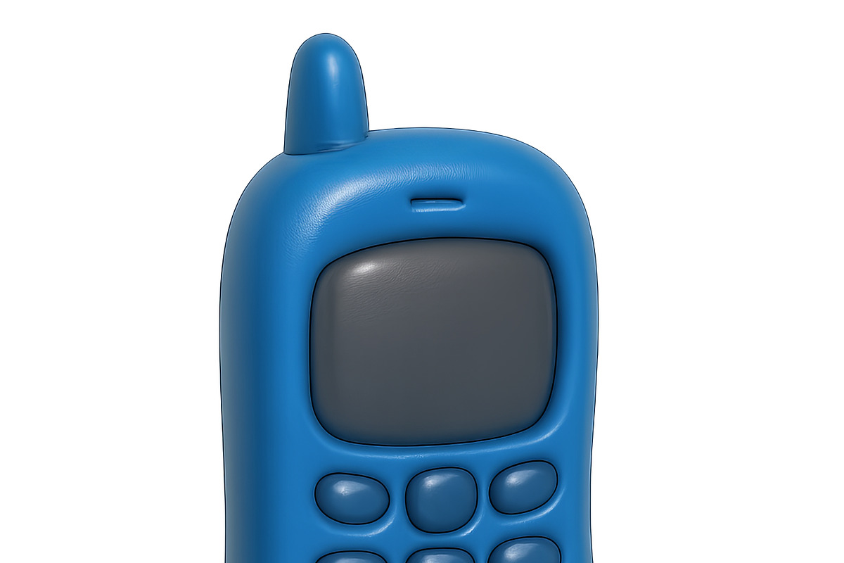 Inflated retro mobile phone in blue, an Illustration by Dvoevnore photos