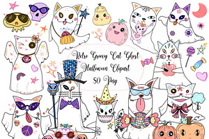 Retro Groovy Cat Ghost, Halloween