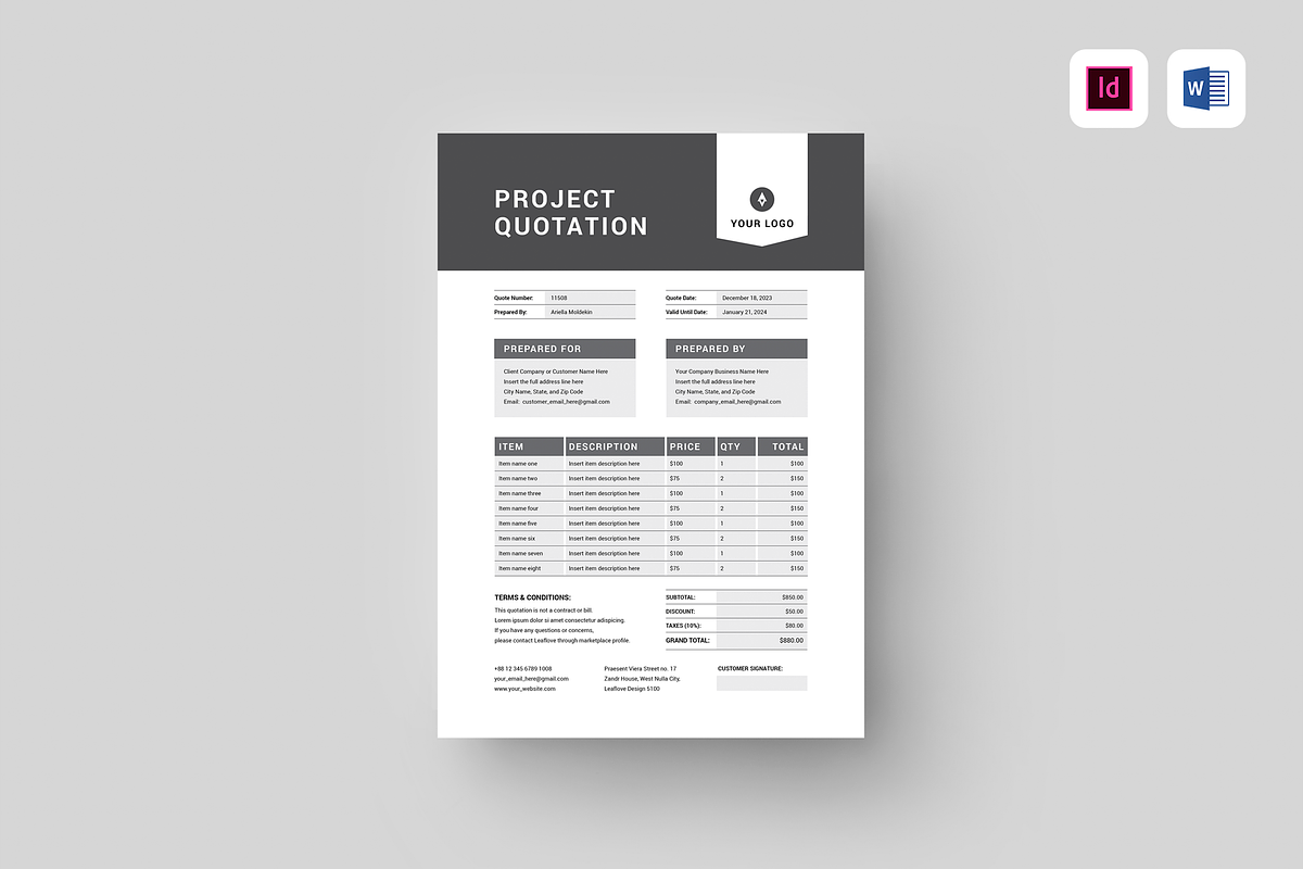 Project Quotation, a Stationery Template by Leaflove (Photo 1 of 5)