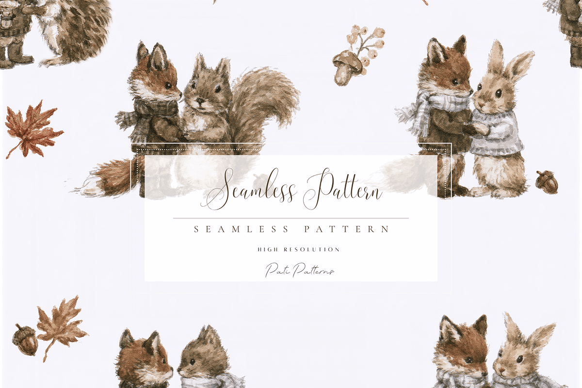 Seamless Woodland Animals Autumn, a Pattern Graphic by Pati Charm Studio (Photo 1 of 6)