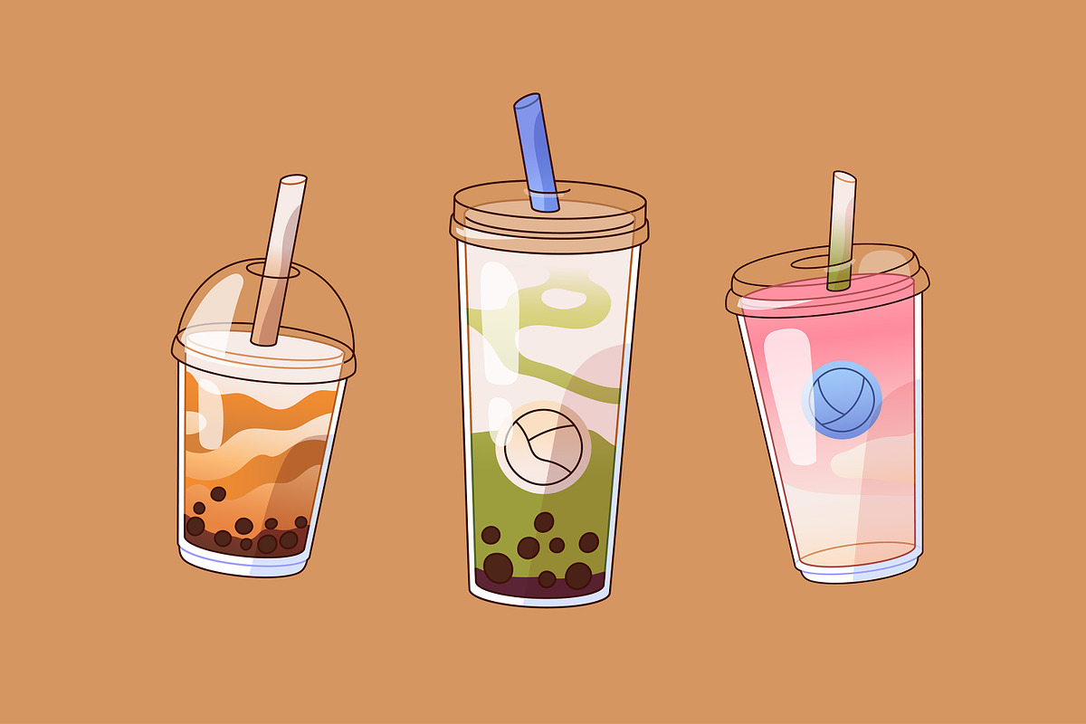 Bubble tea set + ad backgrounds, a Food Illustration by PaperTrident (Photo 3 of 11)