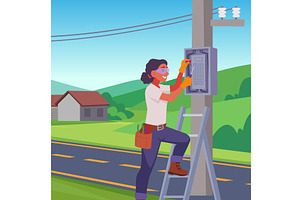Electrician girl. female character, a Technology Illustration by Onyx