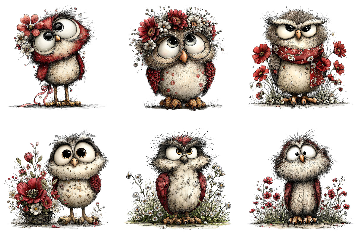 Whimsical Owls Spring Clipart, an Illustration by CraftArtStudio (Photo 4 of 6)