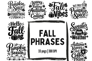 Fall Phrases PNG Bundle, a Seasonal Illustration by Tanya Kart