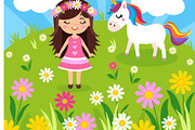 Unicorn and Girl in a Sun Filled Flo, a Person Illustration by Sharon Schwalbe (Thumbnail 3 of 3)