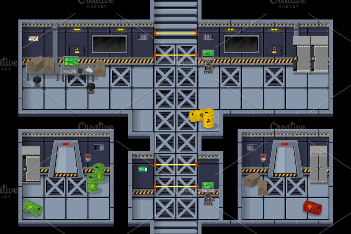 Sci-fi Top Down Tileset, an Object Illustration by pzUH (Photo 3 of 5)