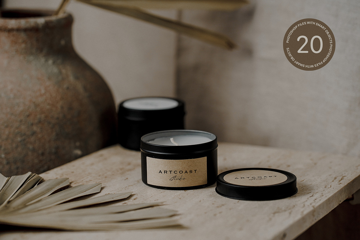 20 Boho Candle Jar Mockups, a Packaging Mockup by Artcoast Std. (Photo 3 of 11)